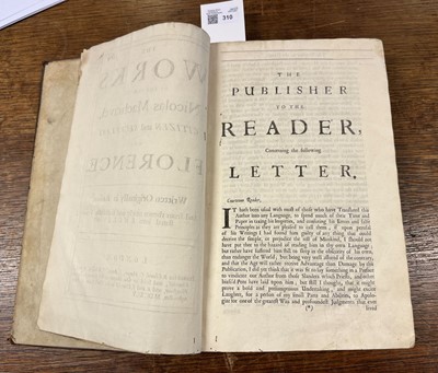 Lot 310 - Machiavelli (Niccolo). Works, 1695