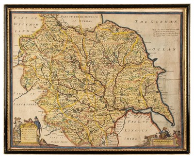 Lot 61 - Yorkshire. Nicholls (Sutton), A New Mapp of Yorkshire with the Post & Cross Roads..., 1711