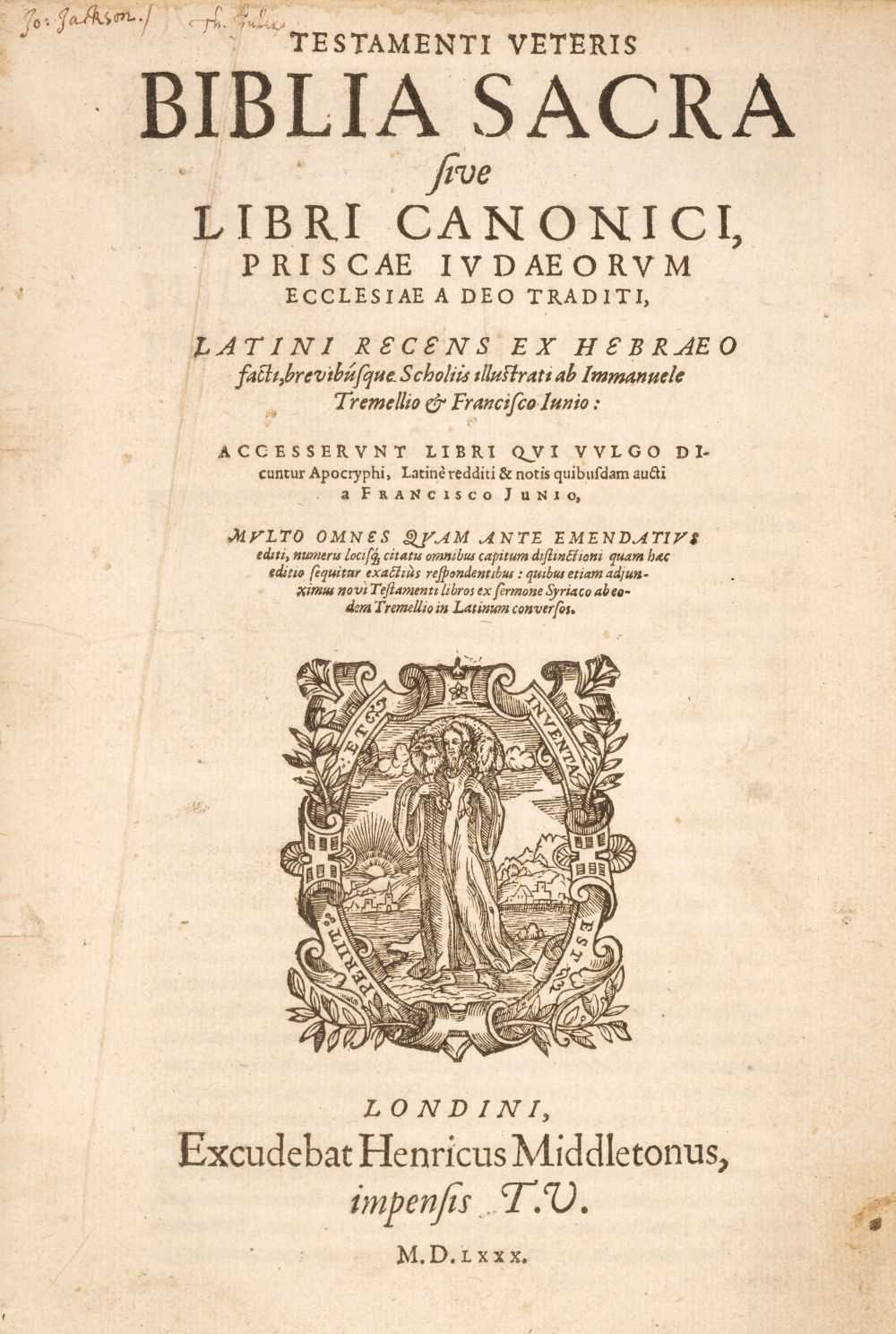 Lot 249 - Bible [Latin]. Testamenti Veteris Biblia sacra sive libri canonici, 1580