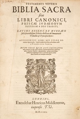 Lot 249 - Bible [Latin]. Testamenti Veteris Biblia sacra sive libri canonici, 1580