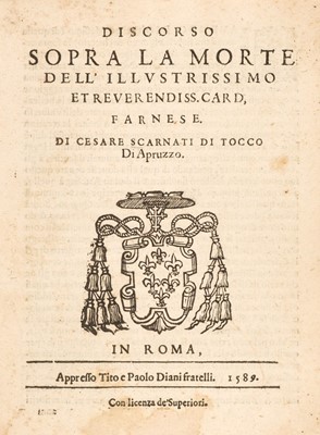 Lot 253 - Scarnati (Cesare). Discorso sopra la morte dell' illustrissimo etreverendiss, 1589