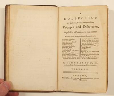 Lot 2 - Barrow (John). A collection of Authentic Voyages & Discoveries, 3 volumes, 1765