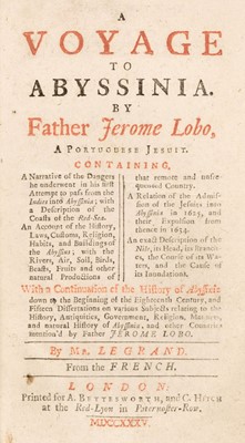 Lot 17 - Johnson, Samuel, translator. A Voyage to Abyssinia by Fathaer Lobo, 1735