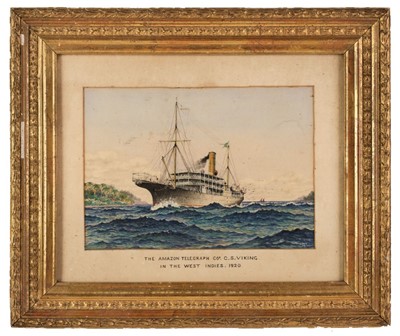 Lot 126 - West Indies. The Amazon Telegraph Cos. C. S. Viking in the West Indies 1920, pen ink and watercolour