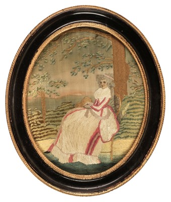 Lot 83 - Embroidered Picture. A Silk Picture of a Pretty Girl, Seated Beneath a Tree, circa 1820