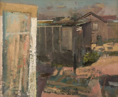 Lot 225 - Cuming (Frederick George Rees, 1930-2022). Fisherman's Huts, Hythe Beach, circa 1975-80