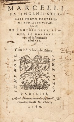 Lot 238 - [Manzolli, Pietro Angelo]. Marcelli Palingenii Stellati poetae..., 1560.., and others