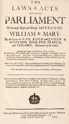 Lot 307 - Scotland - Laws and Acts. 3 volumes of Scottish Acts of Parliament, 1691-1712