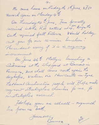 Lot 227 - Wallis (Barnes Neville, 1887-1979). Autograph Letter Signed, 'Barnes', Whit Sunday, 20 May 1945