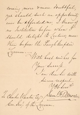 Lot 219 - Morse (Samuel Finley Breese, 1791-1872). Autograph Letter Signed, 'Saml. F.B. Morse', November 1856