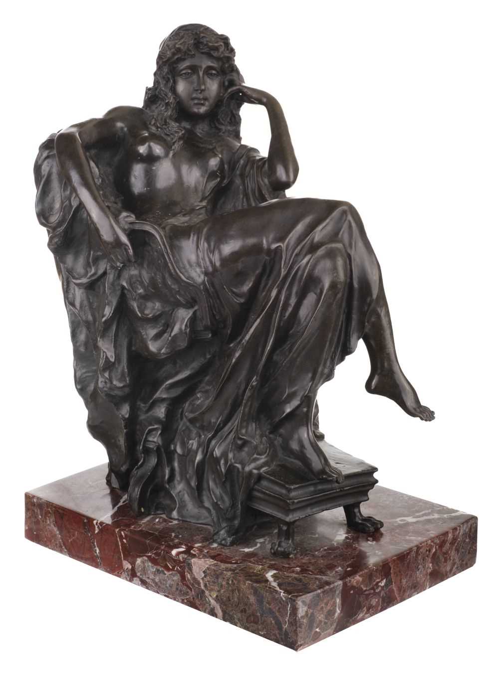 Lot 415 - Bronze Sculpture. A 19th century style bronze, modelled as a pensive female