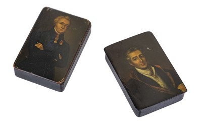 Lot 570 - Duke of Wellington. Two lacquered papier maché snuff boxes circa 1820