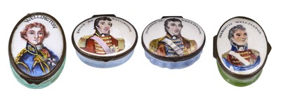 Lot 542 - Duke of Wellington. A George III Bilston enamel patch box circa 1812-14