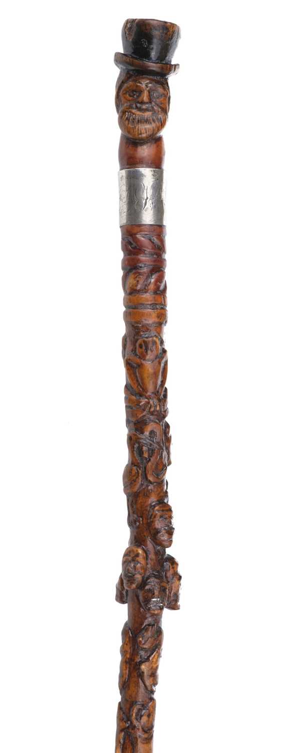 Lot 434 - Walking Stick. A Victorian folk art wooden walking stick