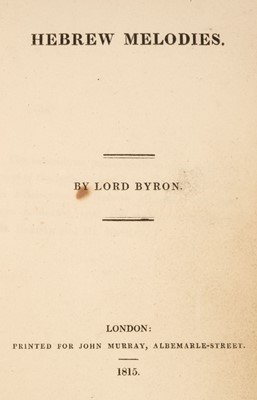 Lot 312 - Byron (George Gordon). Hebrew Melodies, 1st edition, London: John Murray, 1815