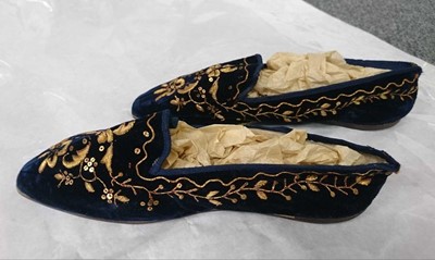 Lot 598 - Clothing. A pair of Regency silk half boots, circa 1820s/30s