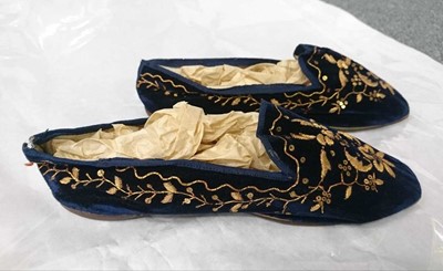 Lot 598 - Clothing. A pair of Regency silk half boots, circa 1820s/30s