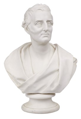 Lot 560 - Duke of Wellington. A Victorian parianware bust of the Duke of Wellington by E.W. Wyon