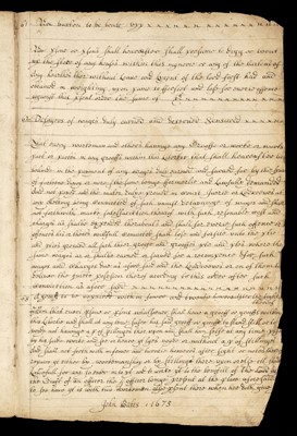 Lot 184 - Somerset Lead Mining. Manuscript copy of the Harptree Court Mendip Mining Laws, dated 1673