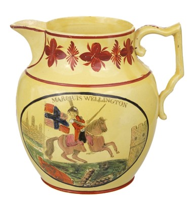 Lot 551 - Duke of Wellington. A George III yellow pottery jug circa 1815