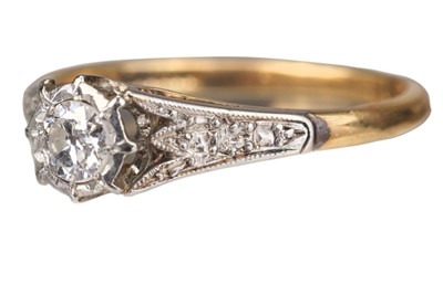 Lot 480 - Ring. An 18ct gold and platinum diamond solitaire ring, size N, gross weight 2.5g