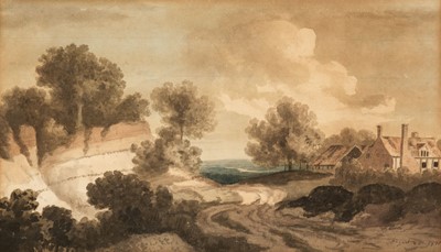 Lot 90 - Jones (Thomas, 1743-1803). Landscape with farmhouse and trees by a chalk bluff, 1771