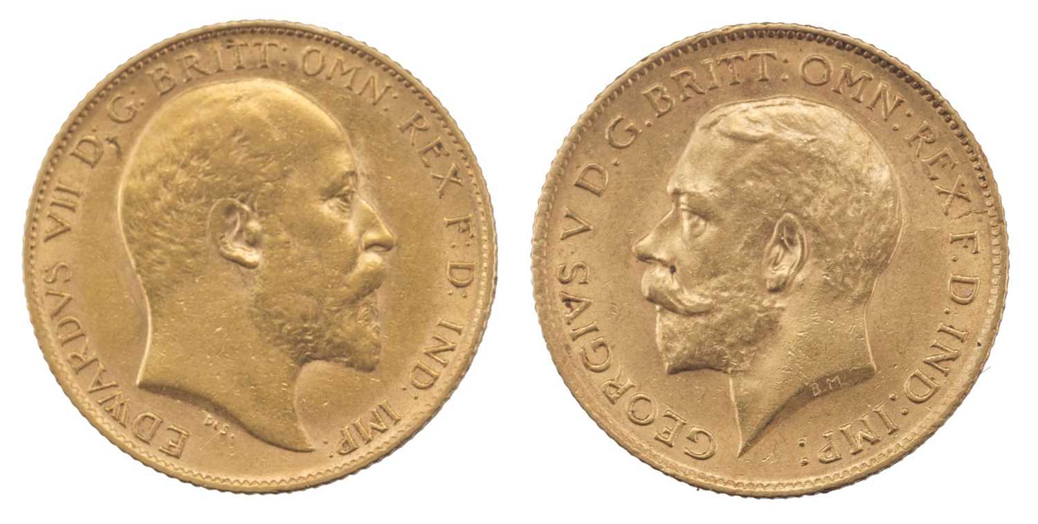 Lot 521 - Edward VII. Gold Half Sovereign, 1909 and George V, half sovereign, 1912