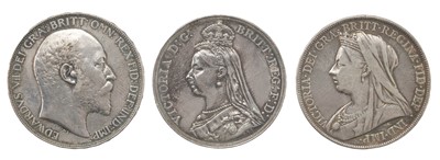 Lot 520 - Victorian (1837-1901). Crown (2), 1889, 1900, Edward VII Crown, 1902