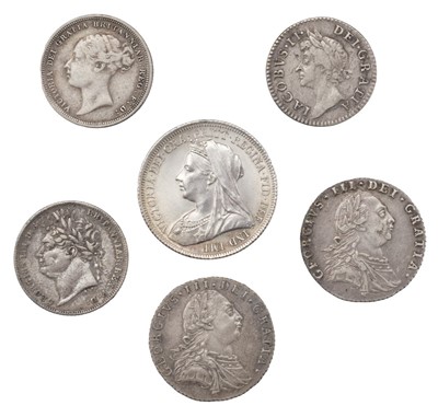 Lot 507 - James II (1685-1688). Fourpence, 1687 and other coins