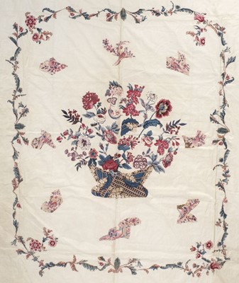 Lot 591 - Bedcover. A large broderie perse coverlet of circa 1780s chintz, by Margaret Law (1776-1806)