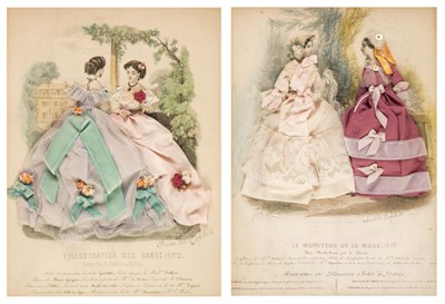 Lot 75 - Decoupage. Two French Fashion prints overlaid with Material, circa 1850