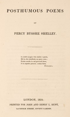 Lot 316 - Shelley (Percy Bysshe). Posthumous Poems, 1st edition, London: John and Henry L. Hunt, 1824