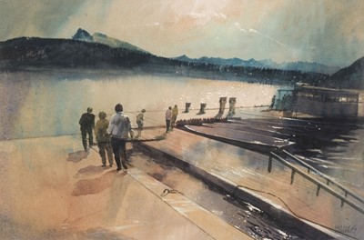 Lot 217 - Worth (Leslie Charles, 1923-2009). Walking to the Boat on Minnewanka, 1984