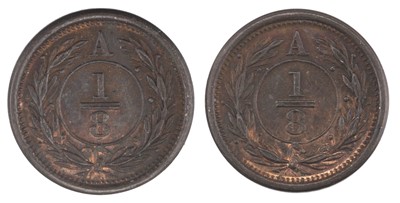 Lot 526 - Coin. Canada, Anticosti Island, Eighth-Penny, 1870 (2), good very fine
