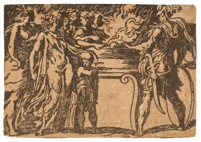 Lot 25 - Attributed to A. da Trento after Parmigianino, Mucius Scaevola, circa 1545, woodcut