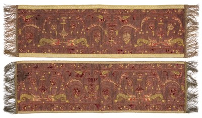 Lot 606 - Embroidered panels. A pair of appliquéd and metalwork runners, Italian, late 16th/early 17th c.