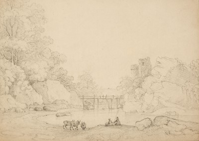 Lot 63 - Paul Sandby. A View of a Scottish river and rocky gorge, pencil drawing, circa 1780s