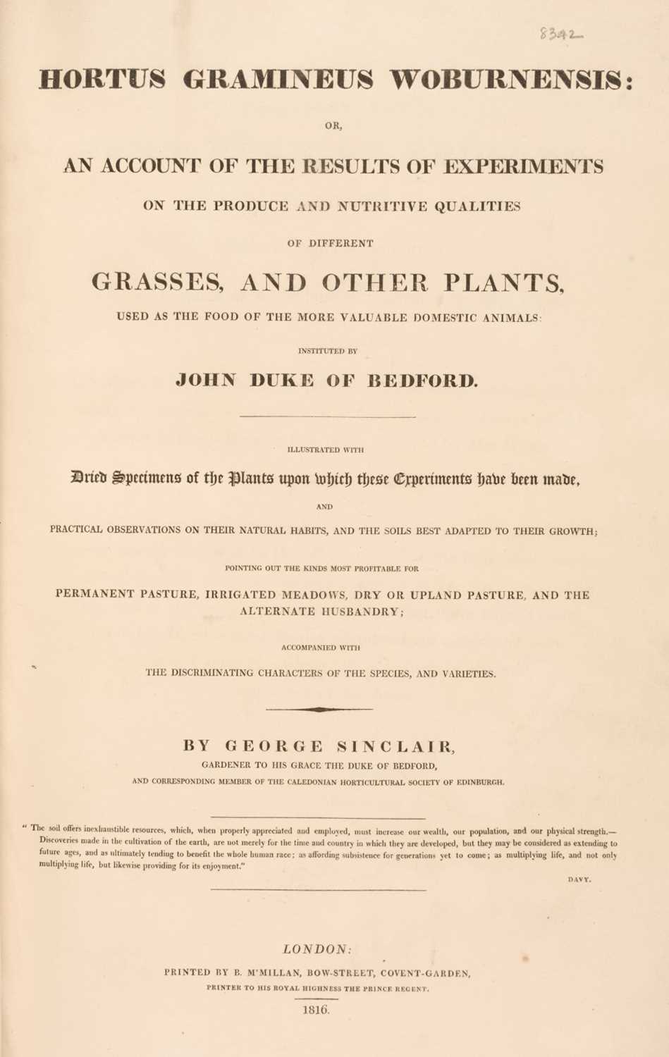Lot 66 - Sinclair (George). Hortus Gramineus Woburnensis, 1816