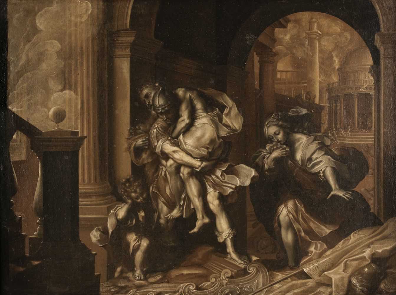 2 - Barrocci (Federico, 1535-1612). Aeneas Fleeing Troy, oil on canvas