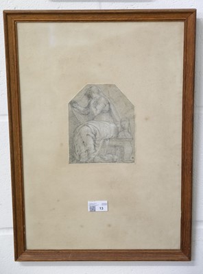 Lot 13 - Il Semolei (Battista Franco, 1510-1561). Allegorical Figure of Chastity, black chalk