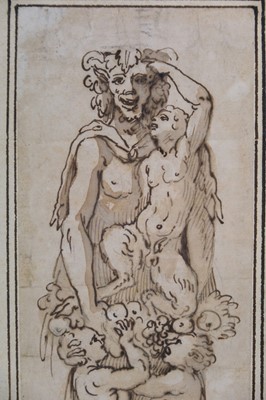 Lot 16 - Italian School, circa 1600. Pan with Satyrs, pen and ink
