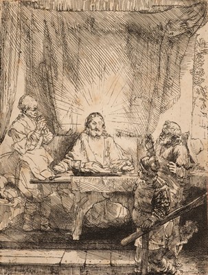 Lot 38 - Rembrandt, Christ at Emmaus, 1654, etching, final state on wove paper