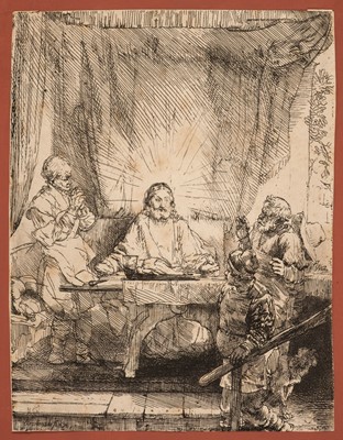 Lot 38 - Rembrandt, Christ at Emmaus, 1654, etching, final state on wove paper