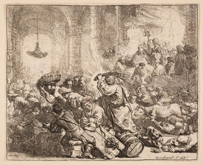 Lot 33 - Rembrandt, Christ driving the Money Changers from the Temple, 1635, etching