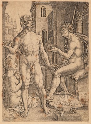 Lot 24 - Aldegrever (Heinrich, 1502-circa 1561). Mucius Scaevola before Porsenna, 1530, engraving