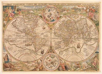 Lot 186 - World. Plancius (Petrus). Orbis Terrarum Typus de Integro Multis in Locis Emendatus..., 1594