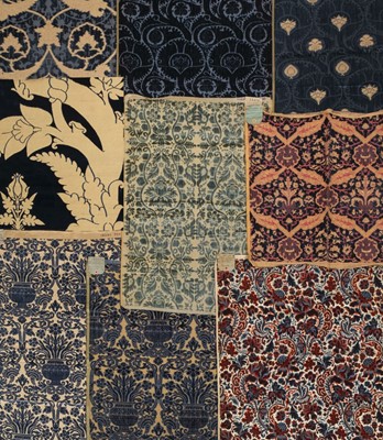 Lot 618 - Fabric. A collection of unused sample pieces of French voided velvet, early 20th century