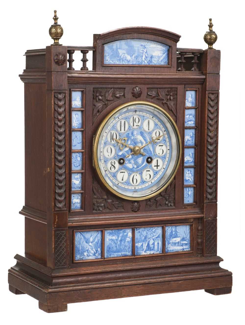 Lot 417 - Clock. A Victorian Aesthetic period mantel clock in the style of Lewis Foreman Day
