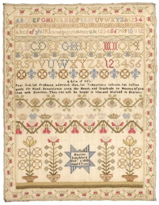 Lot 641 - Sampler. A needlework by Harriet Latchford, 1828, & 2 others