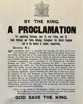 Lot 270 - 1911 George V. A collection of 40 posters & broadsides relating to King George V, c. 1911-36